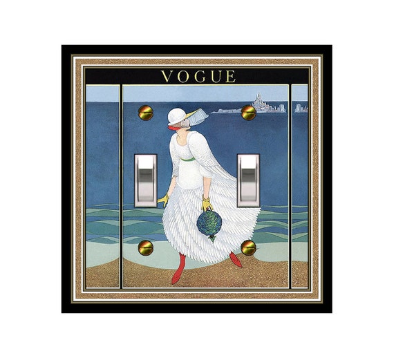 1142X Vintage Vogue Cover Art 1920's Woman on Beach Ship in Background ~ Mrs Butler Unique Switchplate Cover ~ Use Drop Down Boxes Below