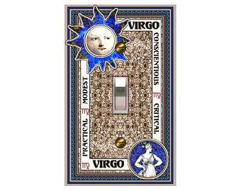 1206A Virgo Virgin Sun Sign Astrology Horoscope on Faux Quilt Image ~ Mrs Butler Unique Switchplates ~ Use Drop Downs ~See 1206B Bkgd Design