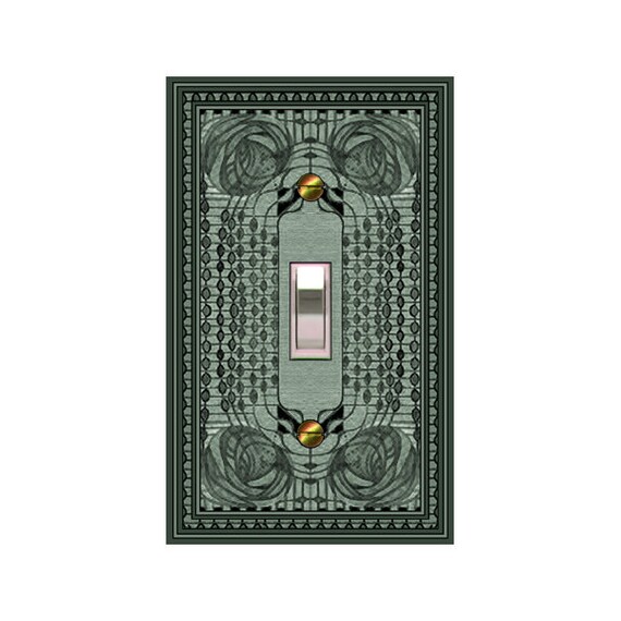0798B Art Deco Mackintosh Four Roses Green Design ~ Mrs Butler Unique Switchplate Cover ~ Use Drop Down Box Below ~ Background of 0798A
