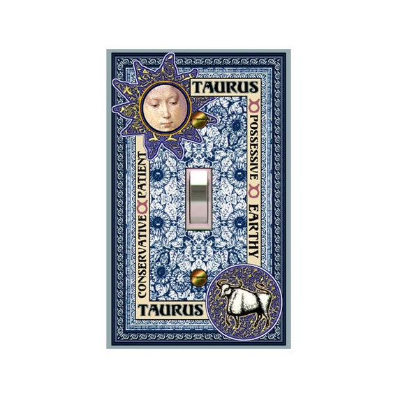 1202A TAURUS Astrology Horoscope on Faux Vintage Floral Persian Rug ~ Mrs Butler Unique Switchplates ~ Use Drop Downs ~See 1202B Bkgd Design