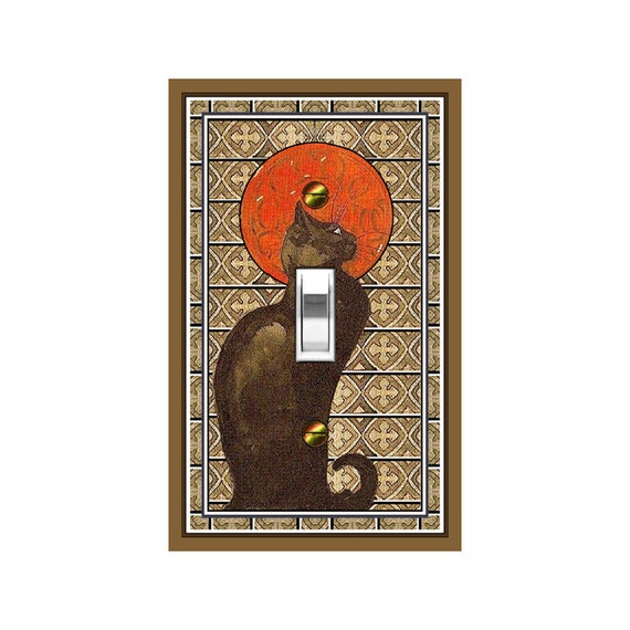 0644A Art Nouveau Cat Profile Orange Sun Tan Bkgd ~ Mrs Butler Unique Switchplate Cover ~ Use Drop Down Box Below ~ See 0644B Bkgd Design