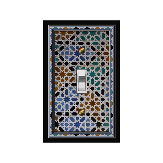 0181X Flat Image of Faux Alcazar Sevilla Woven Stained Glass Design Stars ~ Mrs Butler Unique Switchplate Cover ~ Use Drop Down Boxes Below