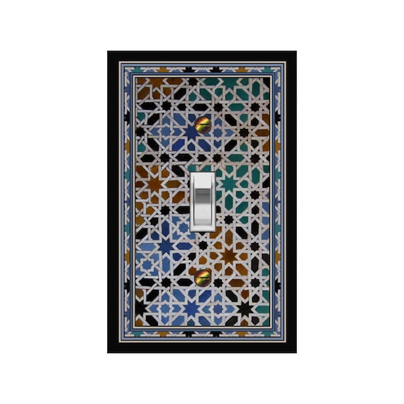 0181X Flat Image of Faux Alcazar Sevilla Woven Stained Glass Design Stars ~ Mrs Butler Unique Switchplate Cover ~ Use Drop Down Boxes Below