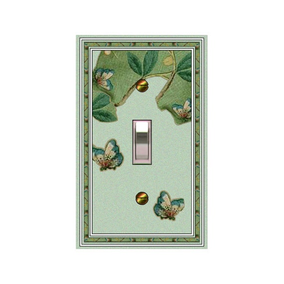 1627X Flat Image of Faux Embroidered Asian Butterfly Design ~ Mrs Butler Unique Switchplates ~ Use Drop Downs Below ~ Many Butterfly Designs