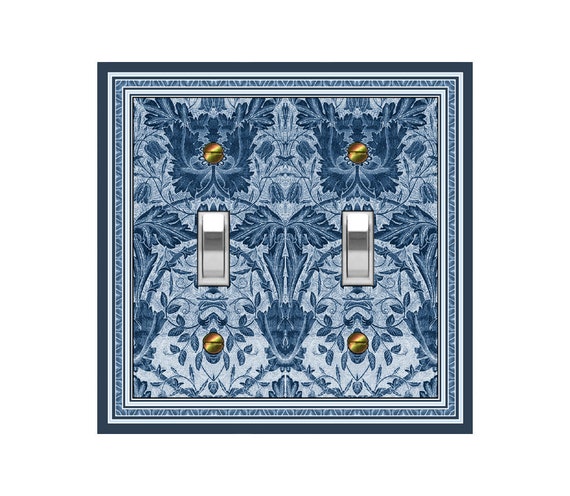 1157B Art Nouveau Wm Morris Shades of Blue Flowers Leaves ~ Mrs Butler Unique Switchplate Cover ~ Use Drop Down Boxes ~ Many Morris Designs