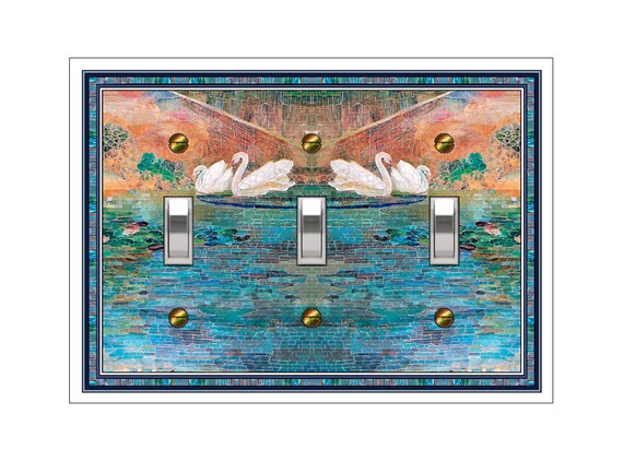 1758X Flat Image of Colorful Faux Mosaic Swans in Water ~ Mrs Butler Unique Switchplate Cover ~ Use Drop Downs ~ See Other Swans