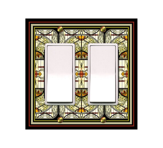 1563X Flat Image of Intricate Faux Stained Glass Flowers Vines Suns ~ Mrs Butler Unique Switchplate Cover ~ Use Drop Down Boxes Below