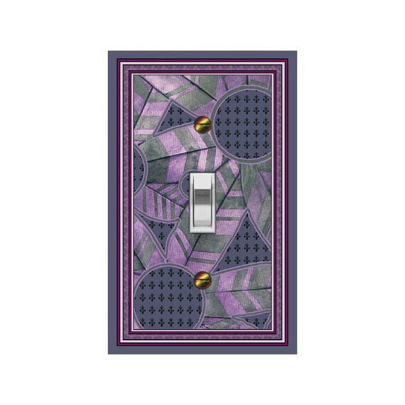 0117B Lavender Violet Gray Lg Abstract Flowers Tiny Fleur de Lis ~ Mrs Butler Unique Switchplate Cover ~ Use Drop Down Box Below ~ See 0117A