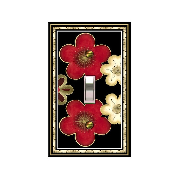 1650X Asian Inspired Red Blossoms Flowers ~ Mrs Butler Unique Switchplate Cover ~ Use Drop Down Boxes ~ See Asian Blossoms in Other Colors