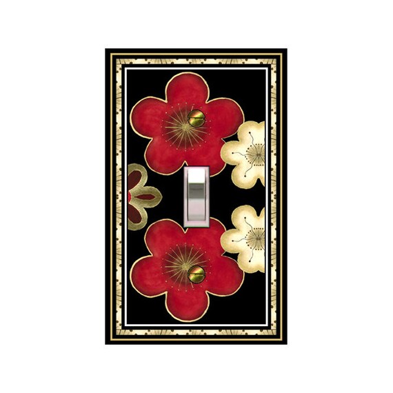 1650X Asian Inspired Red Blossoms Flowers ~ Mrs Butler Unique Switchplate Cover ~ Use Drop Down Boxes ~ See Asian Blossoms in Other Colors