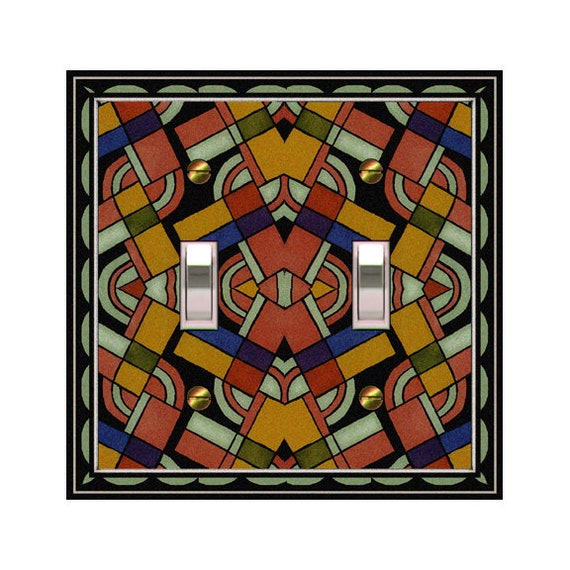 1552B Image of Colorful Geometric Retro Faux Stained Glass Design ~ Mrs Butler Unique Switchplates ~ Use Drop Downs ~ See 1552A on this Bkgd