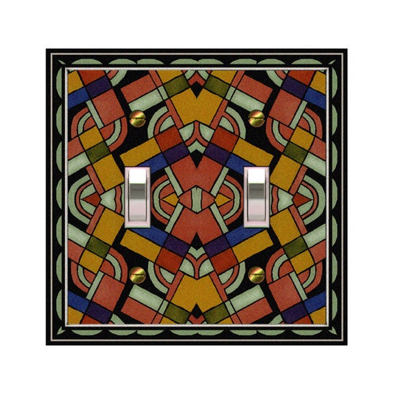 1552B Image of Colorful Geometric Retro Faux Stained Glass Design ~ Mrs Butler Unique Switchplates ~ Use Drop Downs ~ See 1552A on this Bkgd