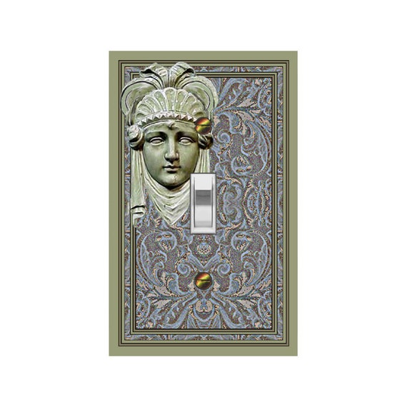 1415A Flat Image Faux Stone Woman's Head on Art Deco Floral Bkd ~ Mrs Butler Unique Switchplate Cover ~Use Drop Downs~See 1415B-D Variations
