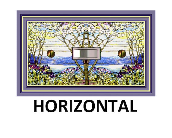 0460H Image of Horizontal Stained Glass Nature Scene Blue Green Purple~ Mrs Butler Unique Switchplate Cover~Use Drop Down~See 0460X Vertical