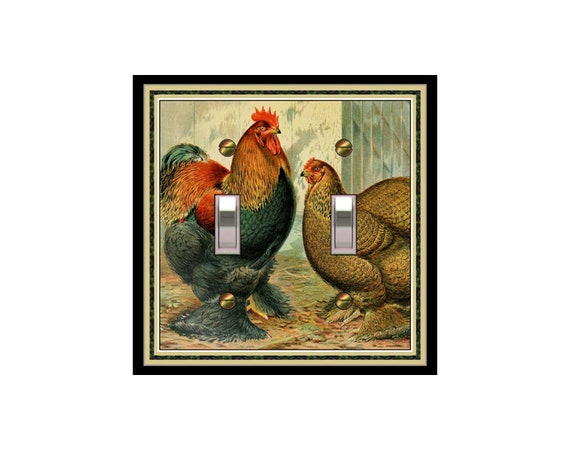 0134X Vintage Poultry Illustration Country Farm Design - Rooster Hen Chicken ~ Mrs Butler Unique Switchplate Cover ~ Use Drop Down Box Below