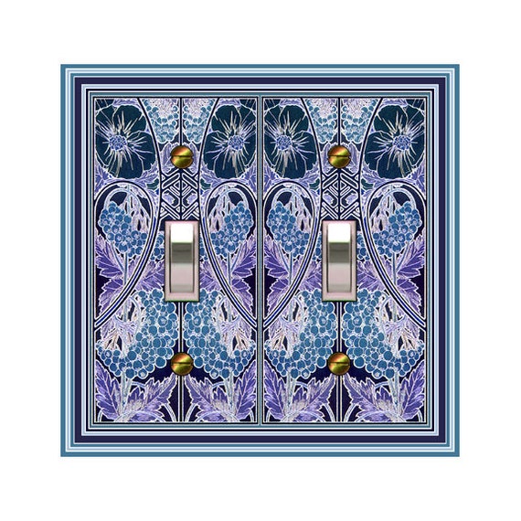 0556X Art Nouveau Mucha Blue Purple Teal Inverted Poppies Floral ~ Mrs Butler Unique Switchplate Cover ~ Use Drop Down Box Below ~Many Mucha