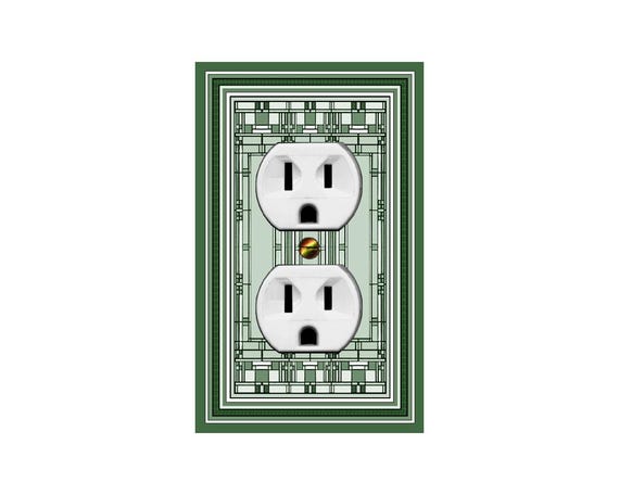 0469B Image of Mod Mission Style Mostly Greens Faux Stained Glass Design ~Mrs Butler Unique Switchplates~ Use Drop Downs - See 0469X & 0469C