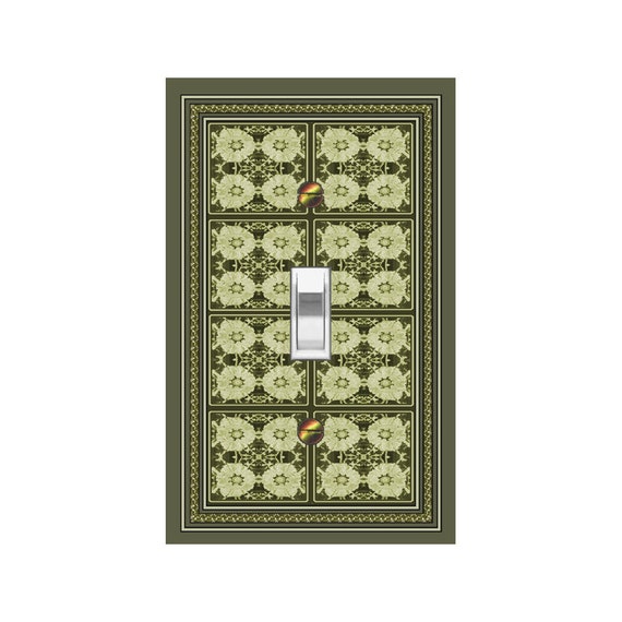 0607B Symmetrical Floral Squares Olive Greens~ Mrs Butler Unique Switchplate Cover ~ Use Drop Down Boxes Below ~ See 0607A This Background