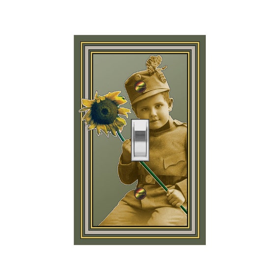 0208B Little Soldier Boy holding Sunflower ~ Mrs Butler Unique Switchplate Cover ~ Use Drop Down Box Below ~ See 0208B Coordinating Design