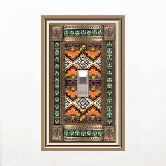 1559X Flat Image of Faux Mexican Tile Elaborate Colorful Floral Design ~ Mrs Butler Unique Switchplate Cover ~ Use Drop Down Boxes Below