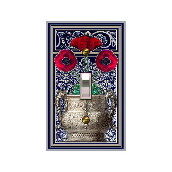0514A Medieval Urn of Poppies on Floral Background ~ Mrs Butler Unique Switchplates ~ Use Drop Down Boxes Below~ See 0514B Background Design