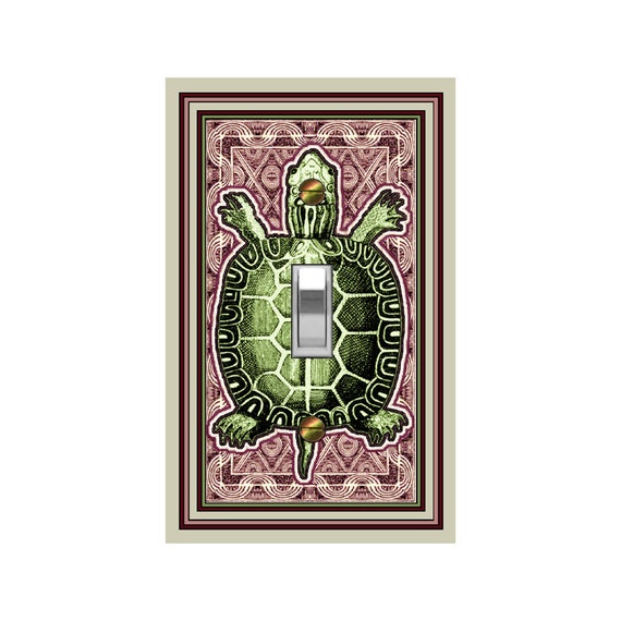 0224A Flat Image Green Turtle on Maroon African Faux Cloth ~ Mrs Butler Unique Switchplate Cover ~ Use Drop Down Box ~See 0224B-D Variations