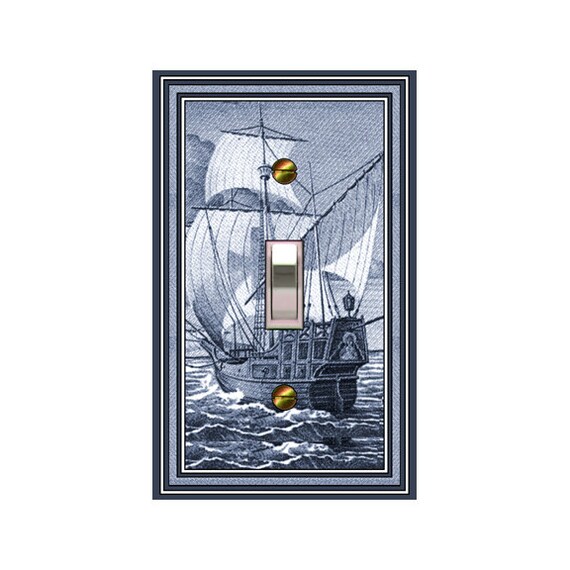 0456C Money Clipper Ship on Ocean Design in Blue ~ Mrs Butler Unique Switchplate Cover ~ Use Drop Down Boxes Below~ 0456A & B Other Versions