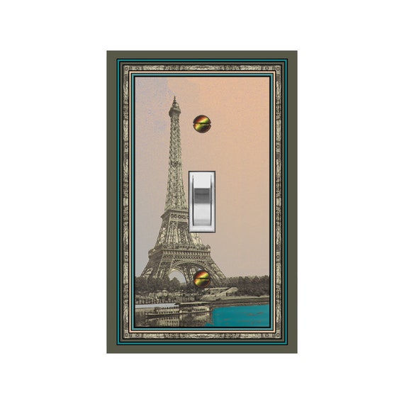 0478X Vintage Eiffel Tower w/ Cruise Ship Artistically Tinted - Mrs Butler Unique Switchplate Cover ~ Use Drop Down Box ~ Many Eiffel Tower