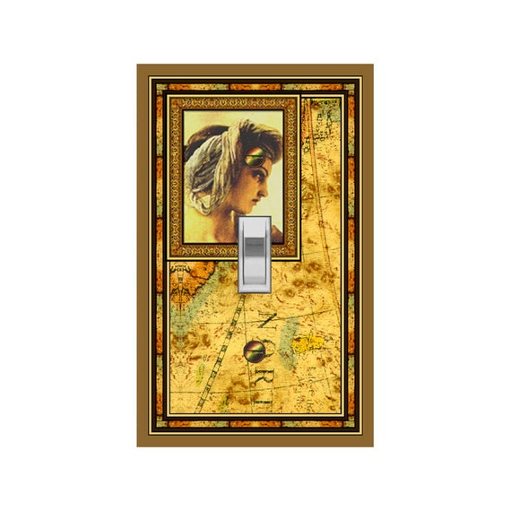 0711A Image of Framed Woman on Vintage Map Inaccurate ~ Mrs Butler Unique Switchplate Cover ~ Use Drop Downs ~ See 0711B & 0724A-C Variation