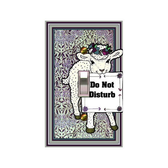 0221A Lamb Holding "Do Not Disturb" Sign on Morris Floral ~ Mrs Butler Unique Switchplate Cover ~ Use Drop Downs ~ See 0221B Background