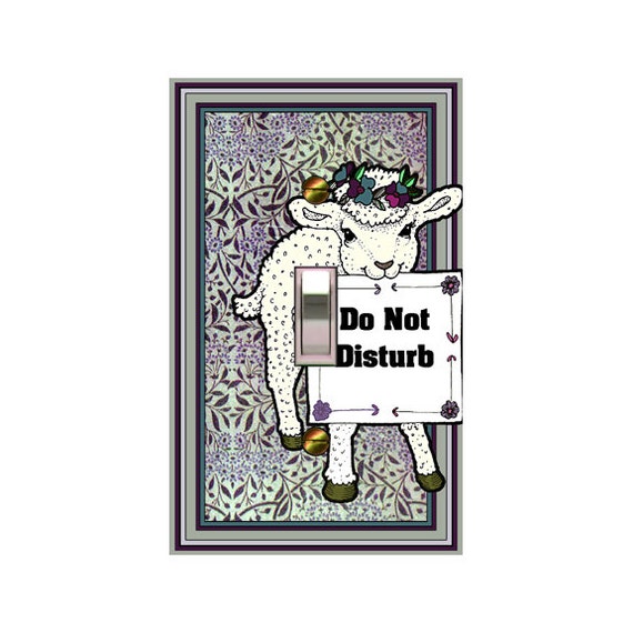 0221A Lamb "Do Not Disturb" Sign on Morris Floral ~ Mrs Butler Unique Switchplates ~ Use Drop Downs ~ See 0221B Bkgd ~ Custom Sign Available