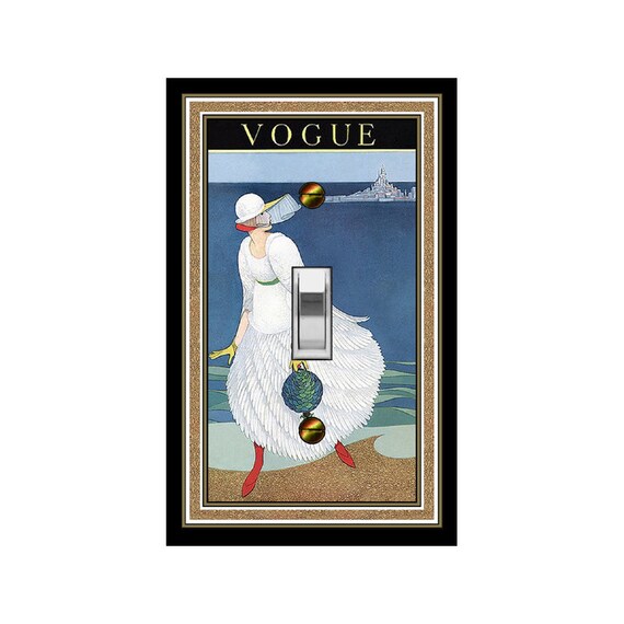 1142X Vintage Vogue Cover Art 1920's Woman on Beach Ship in Background ~ Mrs Butler Unique Switchplate Cover ~ Use Drop Down Boxes Below