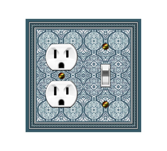 0513B Intricate Teal Blue & White Design ~ Mrs Butler Unique Switchplate Cover ~ Use Drop Down Boxes Below ~ See 0513A-F Variations