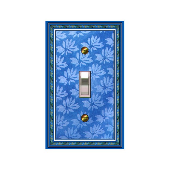 0704B Image of Vibrant Blue (Faux) Batik Leaves ~ Mrs Butler Unique Switchplate Cover ~ Use Drop Down Box Below ~ See Variations 0704A-D