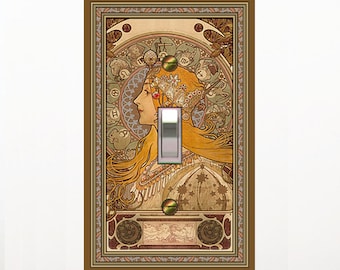 1430X Art Nouveau Mucha Zodiac Horoscope Astrology Girl ~ Mrs Butler Unique Switchplate cover ~ Use Drop Down Boxes Below ~ See Many Muchas