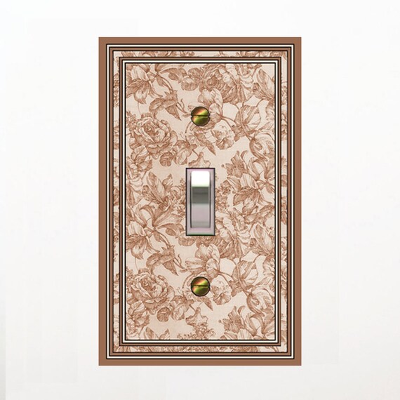 1577B - Tan Toile Bkgd switch plate - - mrs butler switchplates - - mix/match 1577a