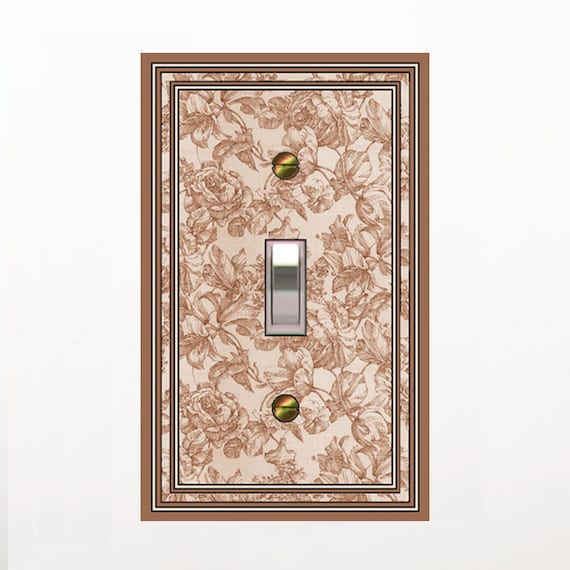 1577B - Tan Toile Bkgd switch plate - - mrs butler switchplates - - mix/match 1577a