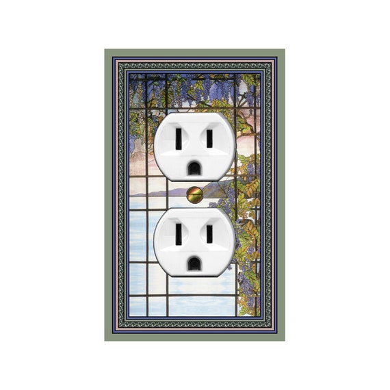 0482X Flat Image of Oyster Bay Faux Stained Glass Flowers Nature Design ~ Mrs Butler Unique Switchplate Cover ~ Use Drop Down Boxes Below