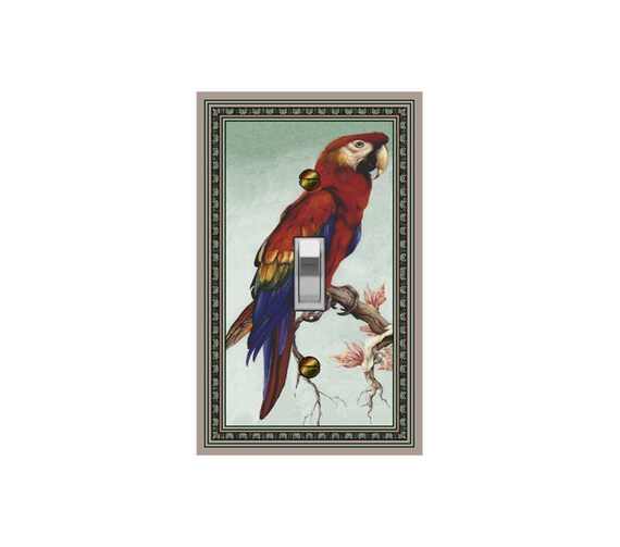 0244X Parrot Red Macaw Colorful Bird on a Flowered Branch w/ Pale Green Bkgd ~ Mrs Butler Unique Switchplate Cover ~ Use Drop Down Box Below