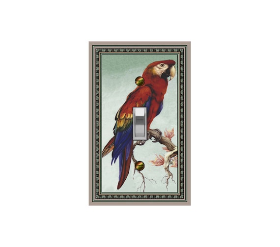 0244X Parrot Red Macaw Colorful Bird on a Flowered Branch w/ Pale Green Bkgd ~ Mrs Butler Unique Switchplate Cover ~ Use Drop Down Box Below