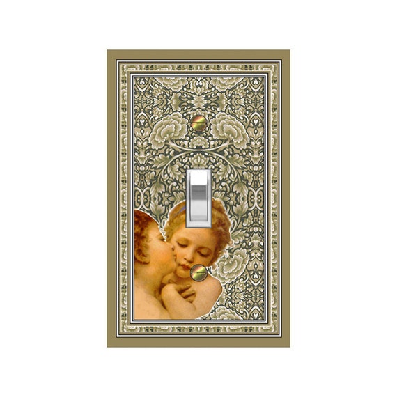 0326A First Kiss Children on Art Nouveau Floral Design ~ Mrs Butler Unique Switchplate Cover ~ Use Drop Downs ~ See 0326B Background Design