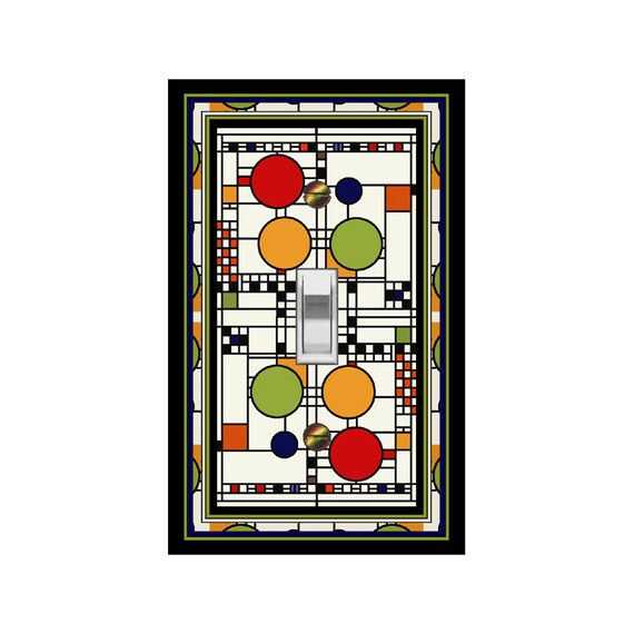 1409N Image of Mod Style Geometric Faux Stained Glass Design Big Circles ~ Mrs Butler Unique Switchplate ~ Use Drop Downs ~ See Variations
