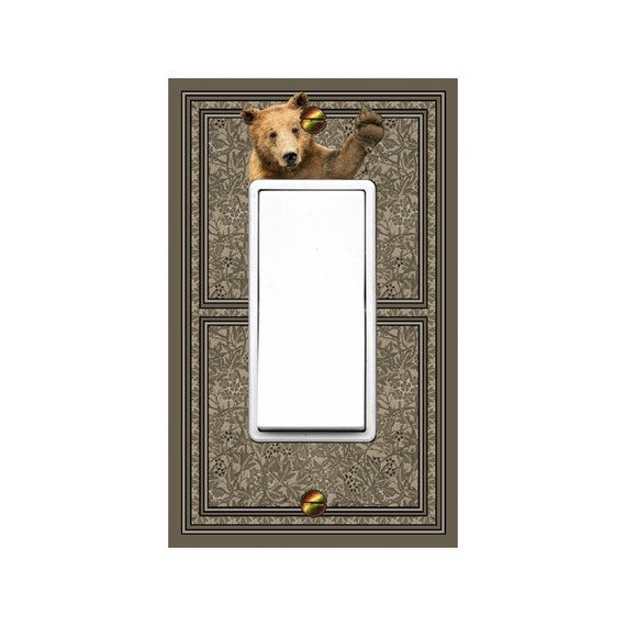 1569C Whimsical Bear Waving on Tiny Flowers Floral Design ~ Mrs Butler Unique Switchplate Covers ~ Use Drop Downs ~ See 1569A-B Variations