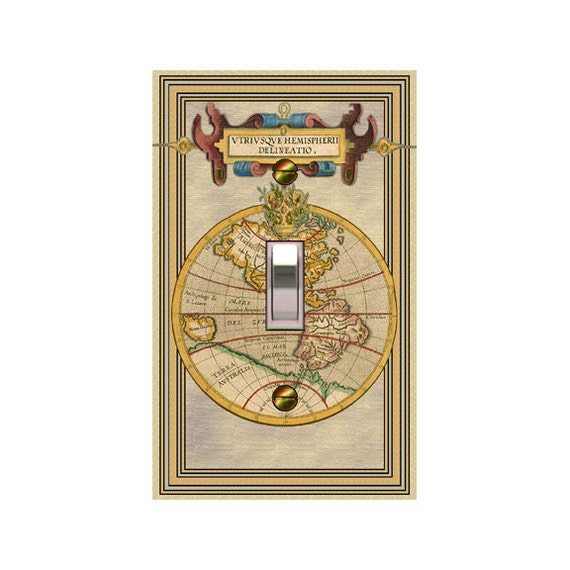 1105X Image of Antique Colorized Vtrivsqve hemispherii delineatio World Map ~ Mrs Butler Unique Switchplate Cover ~Use Drop Down Boxes Below