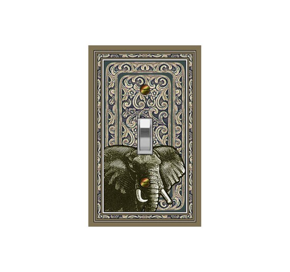 0259A Elephant on Intricate Floral Scrolls ~ Mrs Butler Unique Switchplate Cover ~ Use Drop Down Box Below ~ See Other Elephant Designs