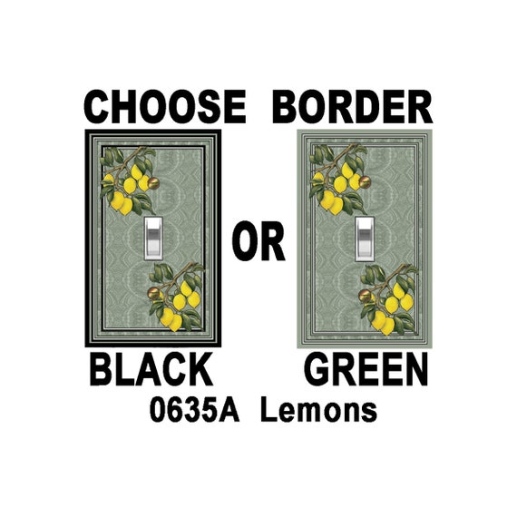 0635A Lemons on Vintage Look Green Bkd Kitchen Design ~ Mrs Butler Unique Switchplate Cover ~ Use Drop Downs Below ~ See 0635B-D Variations