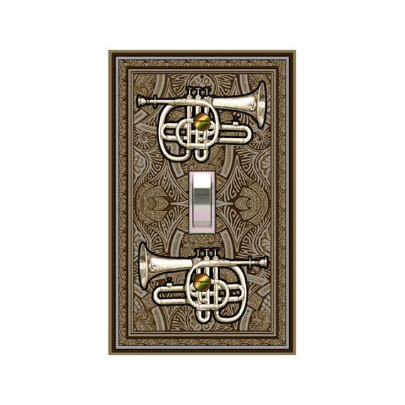 0425A Trumpets Musical Instruments on Unique Background ~ Mrs Butler Unique Switchplates ~ Use Drop Downs Below ~ See 0425B Bkgd Design