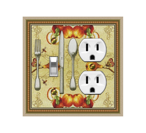 0637A Kitchen Image Spoon Knife Fork Butterflies Bees Apple Pear ~ Mrs Butler Unique Switchplate Cover ~ Use Drop Downs~See 0637B Bkd