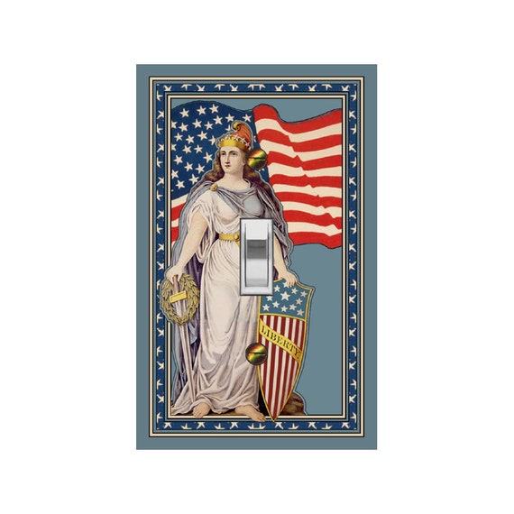 1165X Retro Lady Liberty & Flag WW2 Era ~ Mrs Butler Unique Switchplate Cover ~ Use Drop Down Boxes Below~ See Other Patriotic Designs