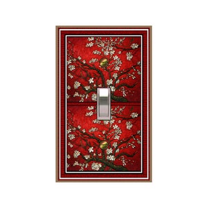 0649X Van Gogh Branches of Almond Tree in Blossom, Interpretation in Red Mrs Butler Unique Switchplate Cover Use Drop Down Boxes Below image 1